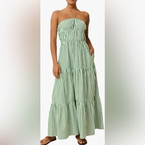 Solid & Striped Tennis Green Striped Jodie Maxi Dress Size Small